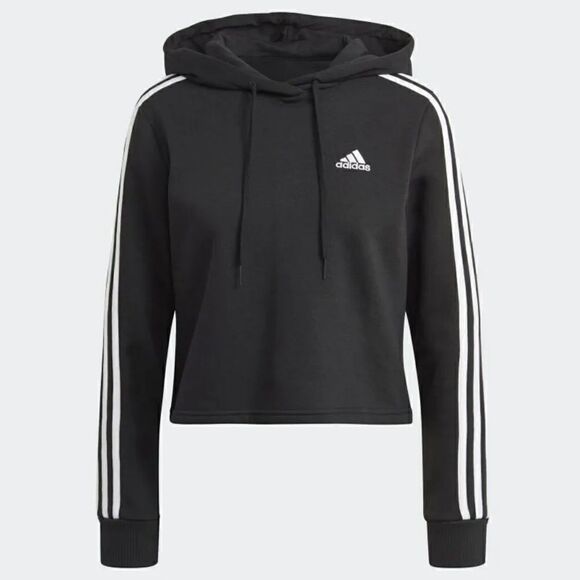ADIDAS Sweatshirt Short Woman Cotton Cropped Hoodie Sweatshirt Black White - Picture 13 of 13